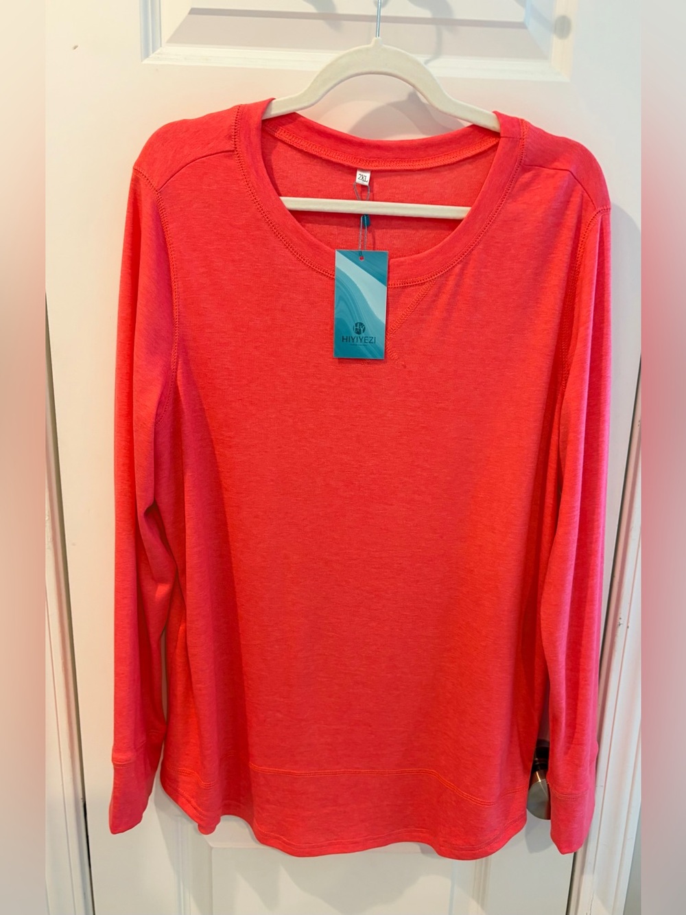 Women's Long Sleeve Crewneck Tunic Top - Coral Pink